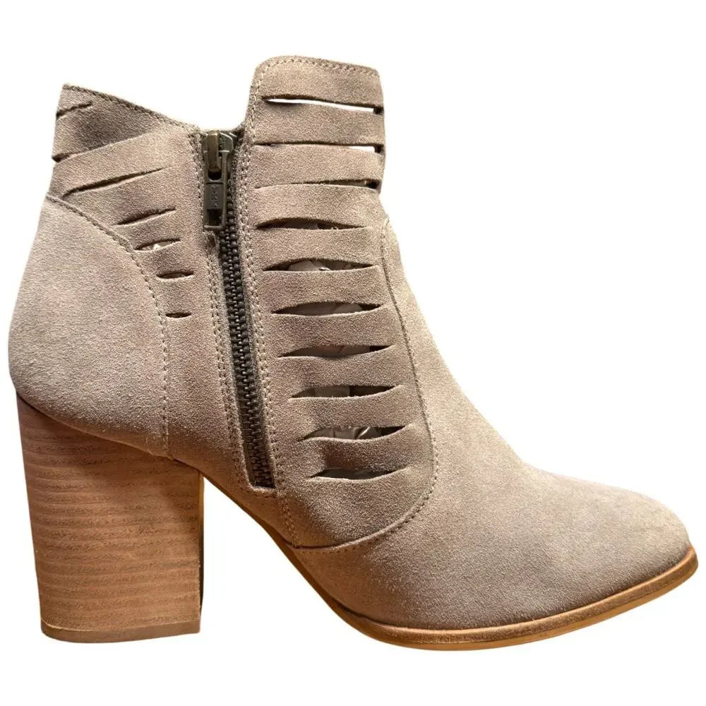 SEYCHELLES Let's Go Crazy Women 8.5 Taupe Suede Cutout Block Heel Ankle Boots